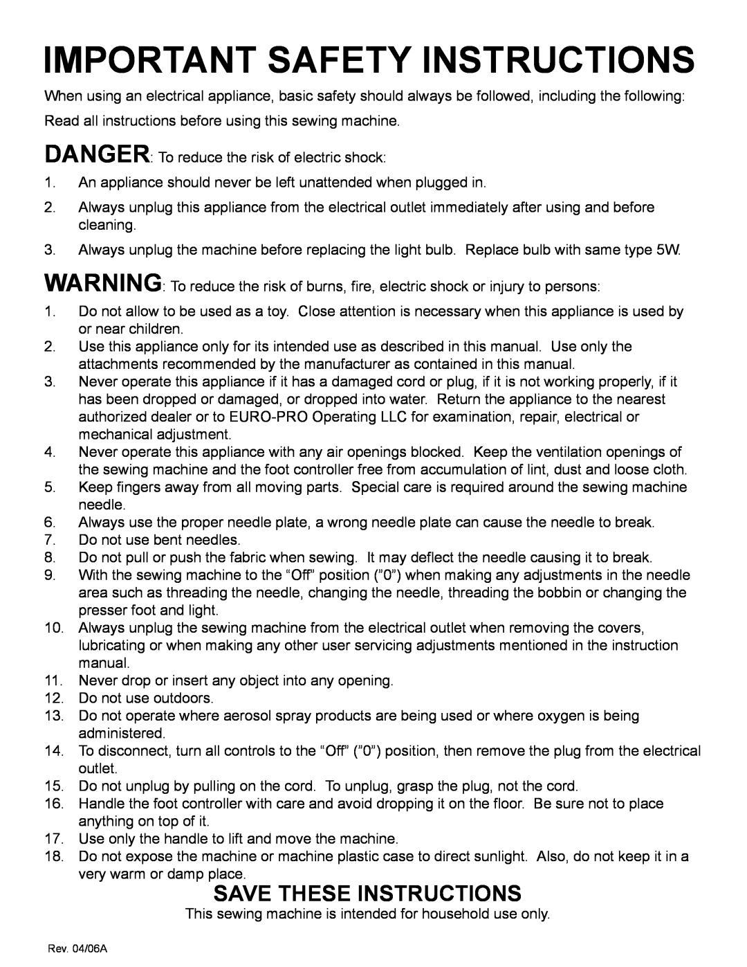 Shark 9015 instruction manual Important Safety Instructions, Save These Instructions 