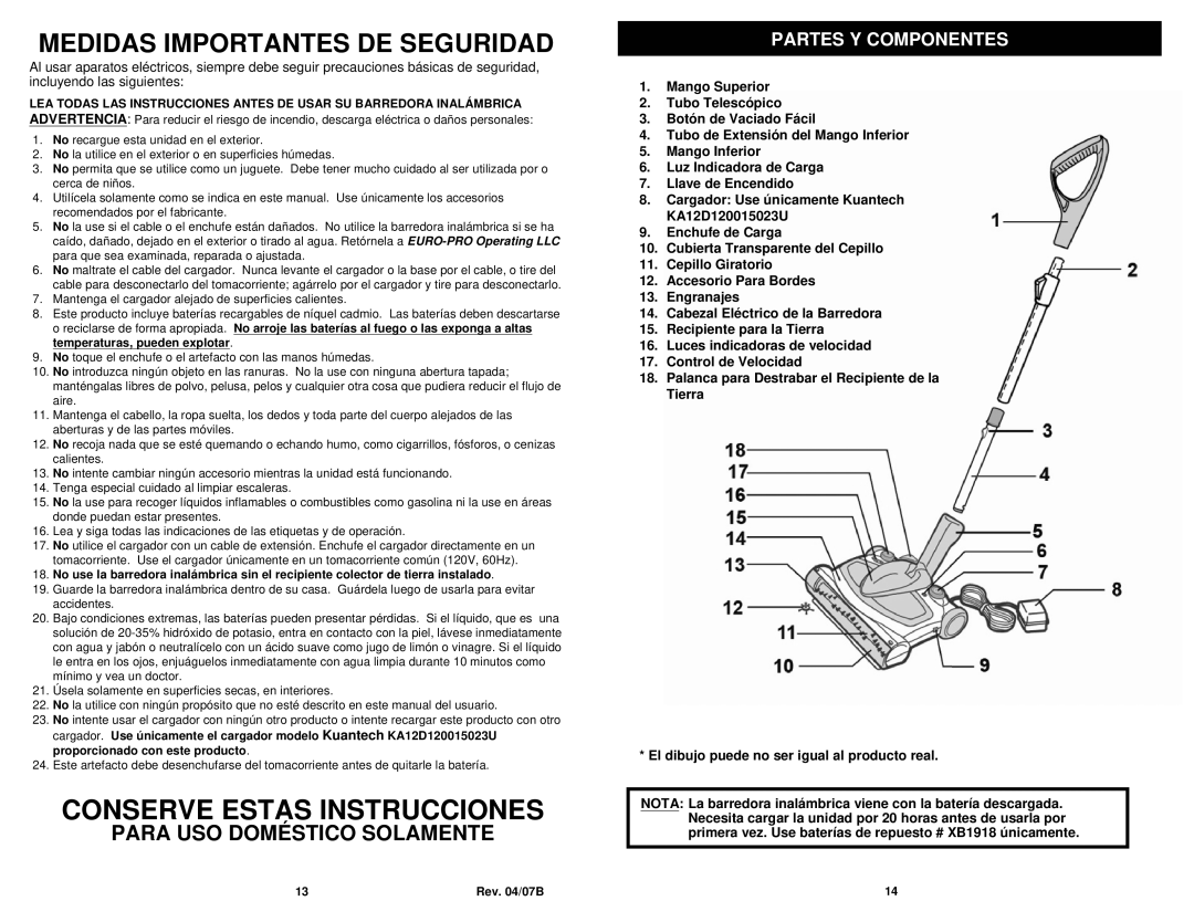 Shark APL1172 N manual Medidas Importantes DE Seguridad, Partes Y Componentes 