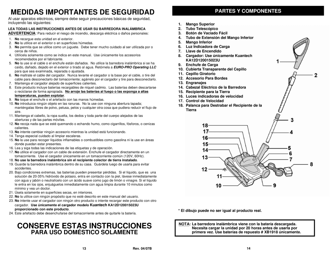 Shark APL1172 N manual Conserve Estas Instrucciones, Para Uso Doméstico Solamente, Partes Y Componentes 