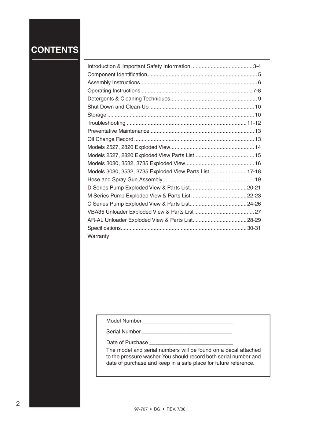 Shark BG-3735, BG-2820, BG-2527, BG-3030, BG-3040, BG-3532 owner manual Contents 