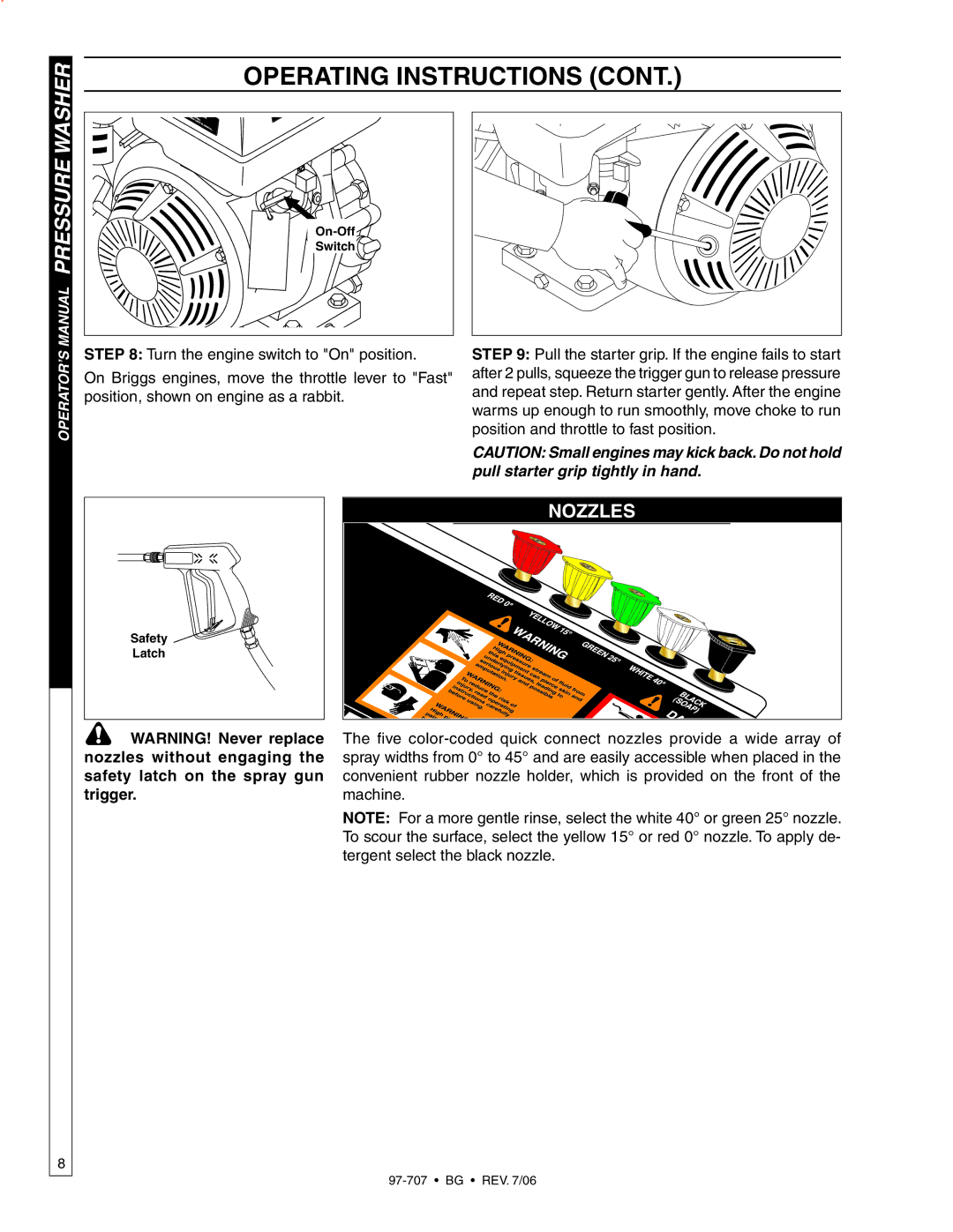 Shark BG-3735, BG-2820, BG-2527, BG-3030, BG-3040, BG-3532 owner manual Nozzles 