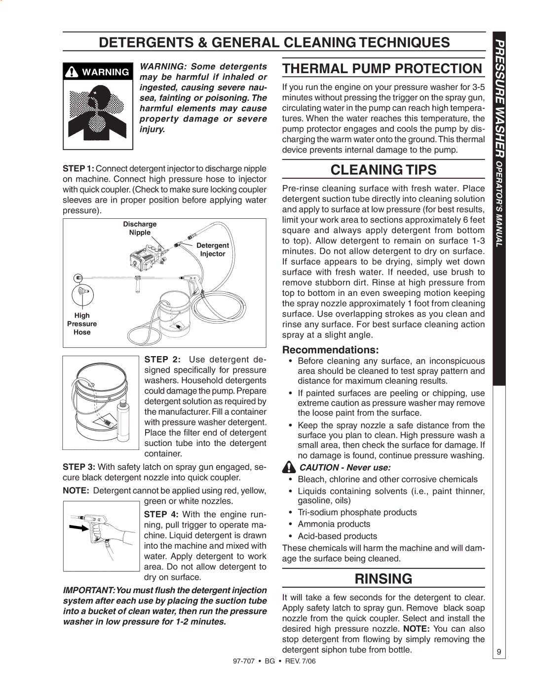 Shark BG-3030, BG-2820, BG-2527, BG-3735, BG-3040, BG-3532 owner manual Cleaning tips, Rinsing 