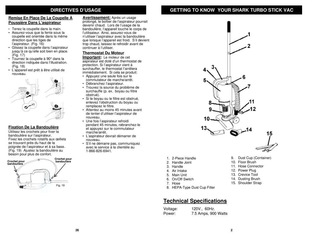 Shark EP600BL, EP600NF owner manual Fixation De La Bandoulière, Amps, 900 Watts 