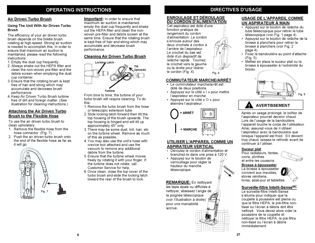 Shark EP602RF, EP602F owner manual Enroulage ET Déroulage DU Cordon D’ALIMENTATION, Commutateur MARCHE/ARRÊT, Avertissement 