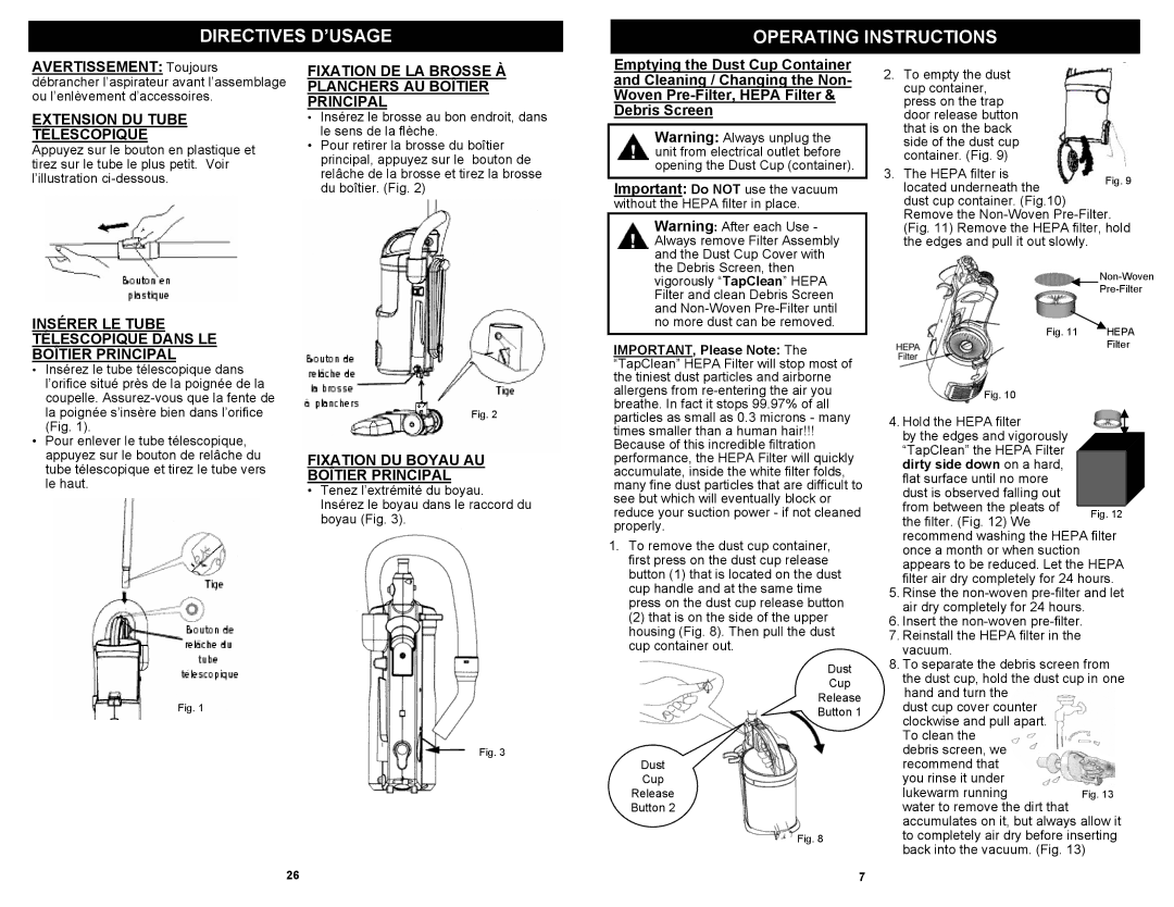 Shark EP602F, EP602RF owner manual Extension DU Tube Télescopique, Insérer LE Tube Télescopique Dans LE Boîtier Principal 