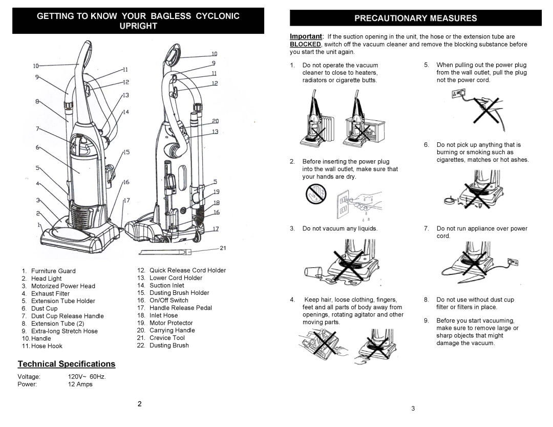 Shark EP710 owner manual Technical Specifications 