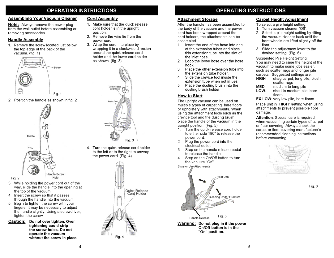 Shark EP710 owner manual Operating Instructions 