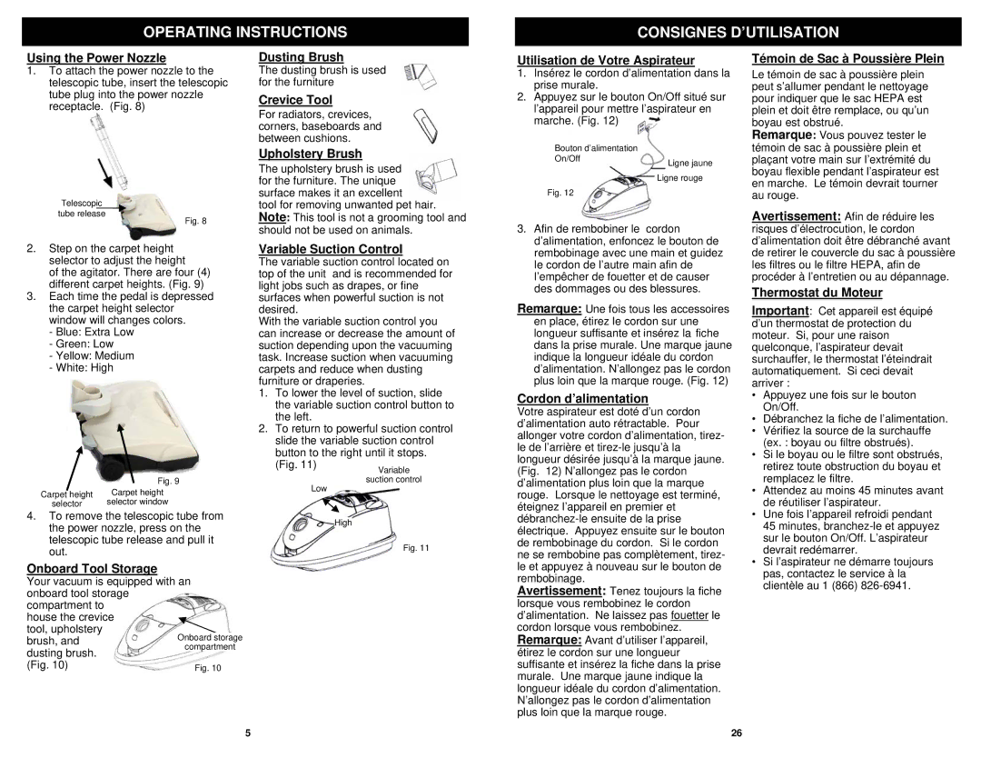 Shark EP754 owner manual Operating Instructions Consignes D’UTILISATION 