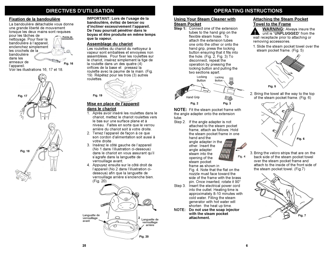 Shark EP923F owner manual Directives D’UTILISATION Operating Instructions 