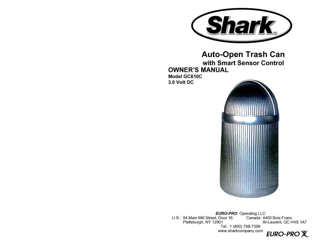 Shark GC610C owner manual Auto-Open Trash Can 