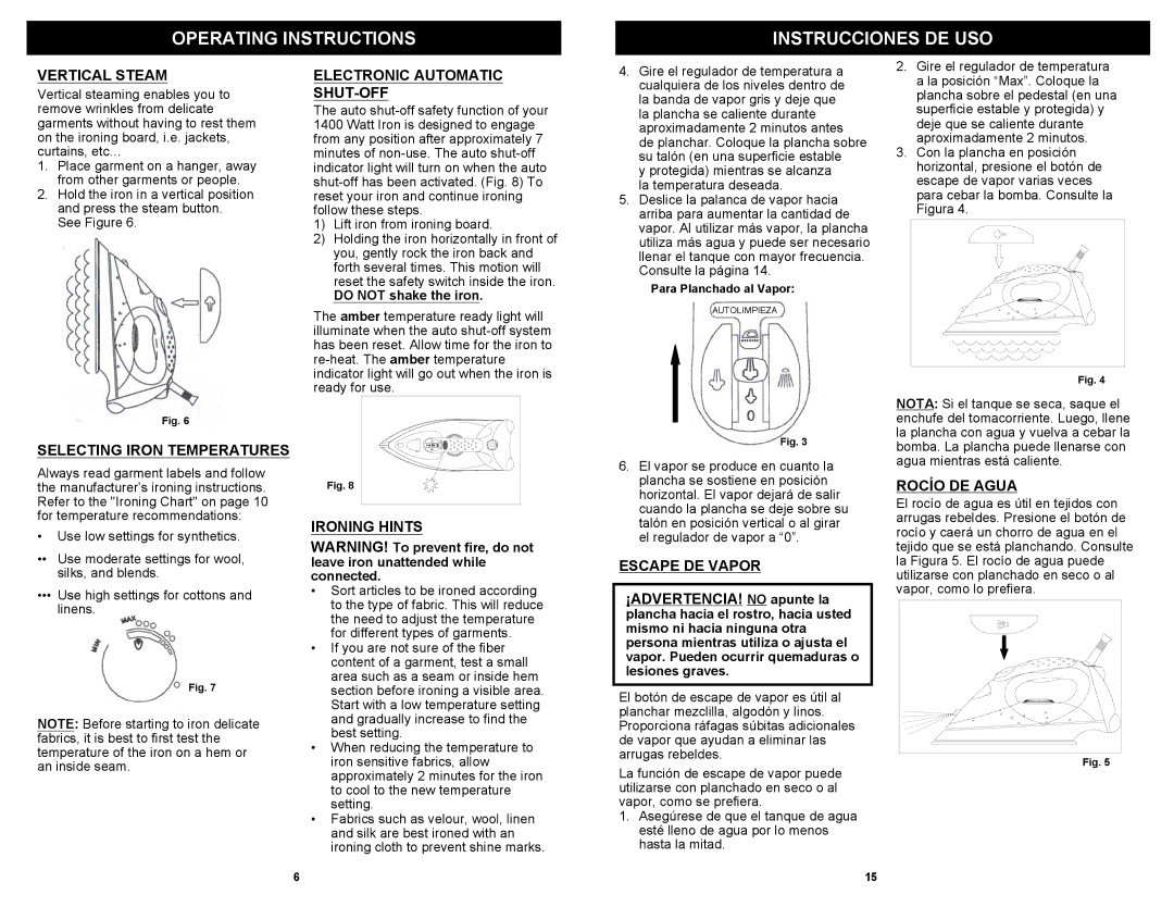 Shark GI465 owner manual Operating Instructions Instrucciones DE USO 