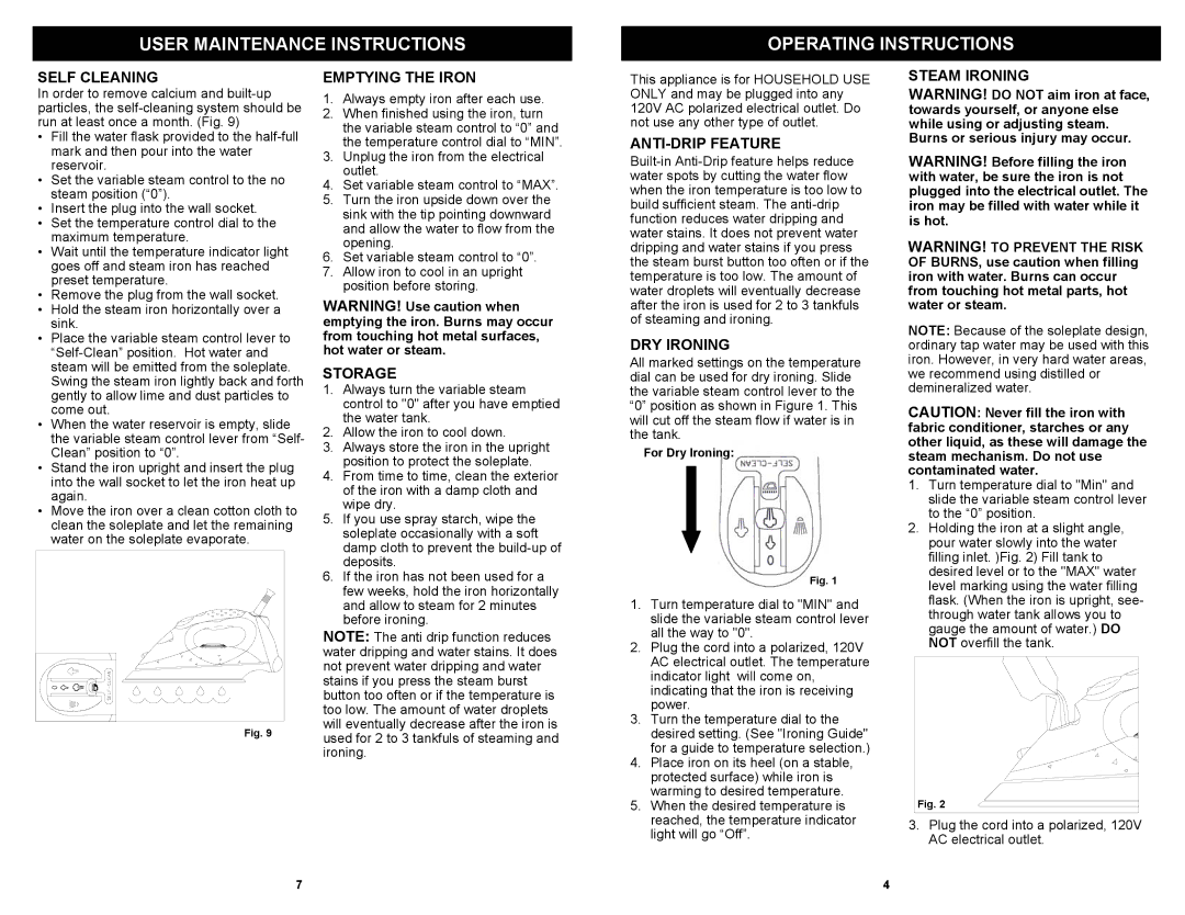 Shark GI465D owner manual User Maintenance Instructions Operating Instructions 