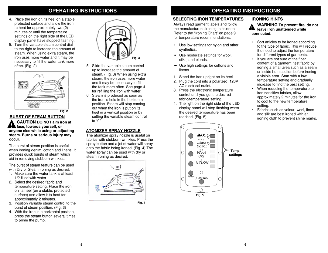 Shark GI468 owner manual Atomizer Spray Nozzle, Selecting Iron Temperatures, Ironing Hints, Connected 