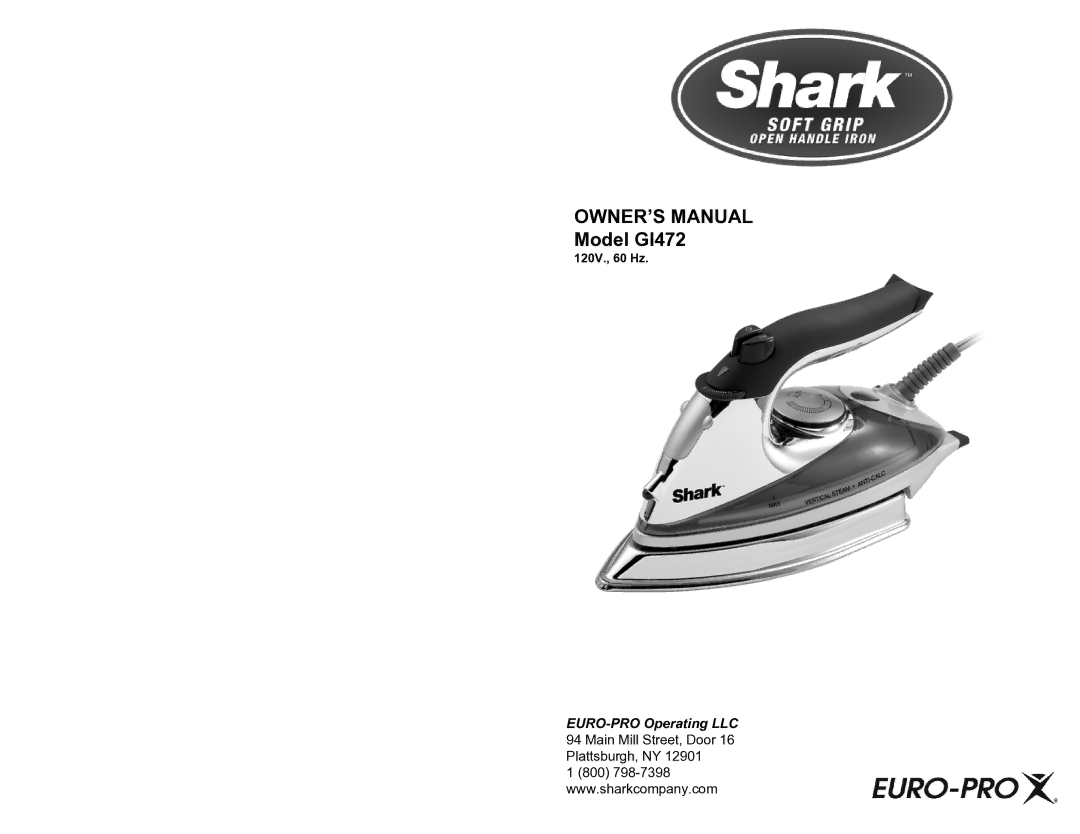 Shark GI472 owner manual 120V., 60 Hz 