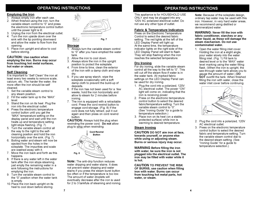 Shark GI477R owner manual Operating Instructions 