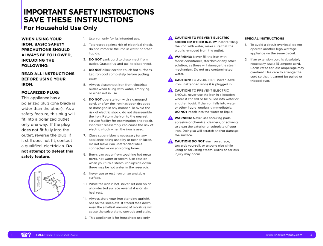 Shark GI490F 11, GI490F 12, GI490 11, GI490 12 manual Important Safety Instructions Save These Instructions 