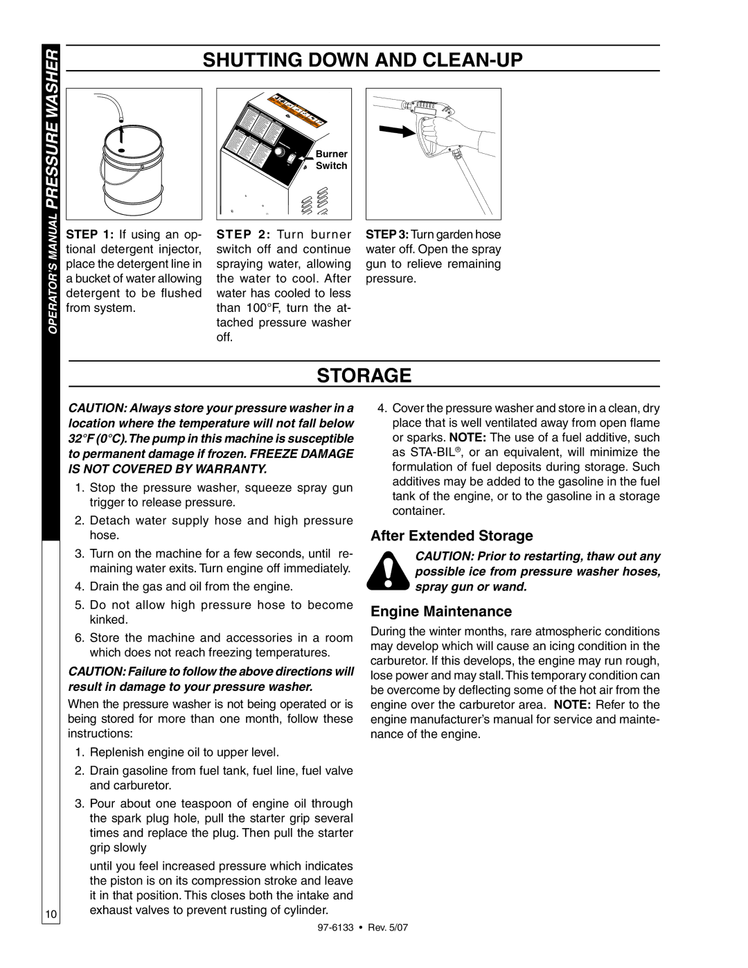 Shark HP-5030D manual Shutting down and clean-up, After Extended Storage Engine Maintenance 