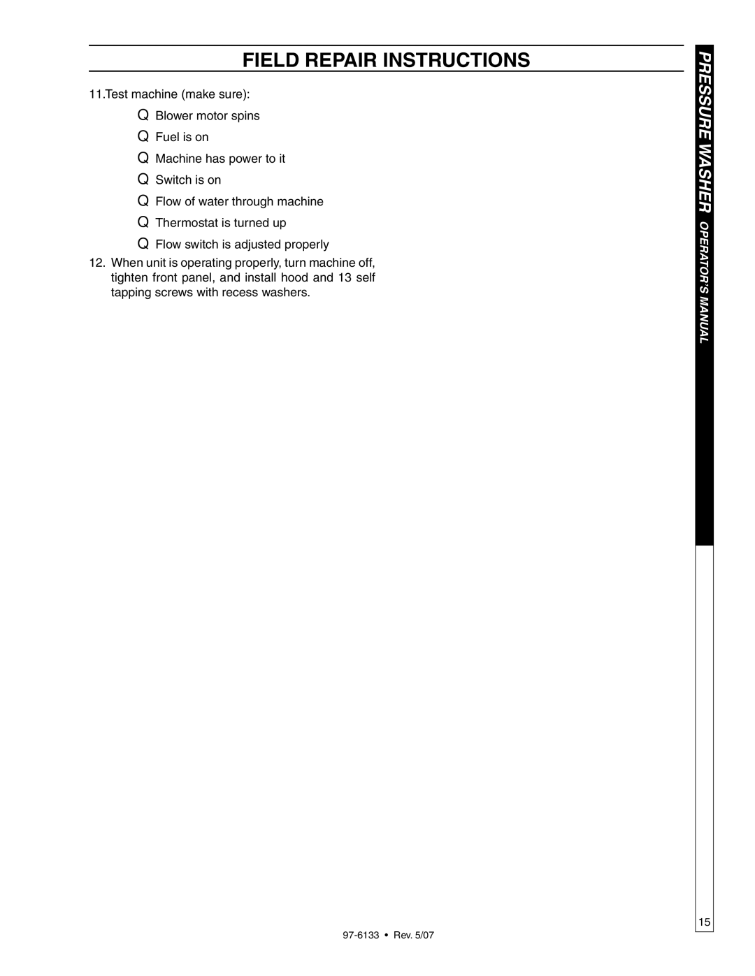 Shark HP-5030D manual Field Repair Instructions 