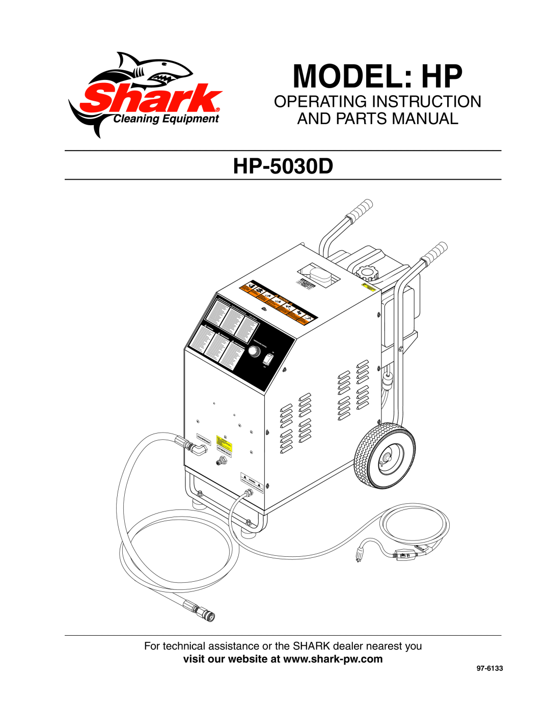 Shark HP-5030D manual Model HP, operating instruction and parts manual, 97-6133 