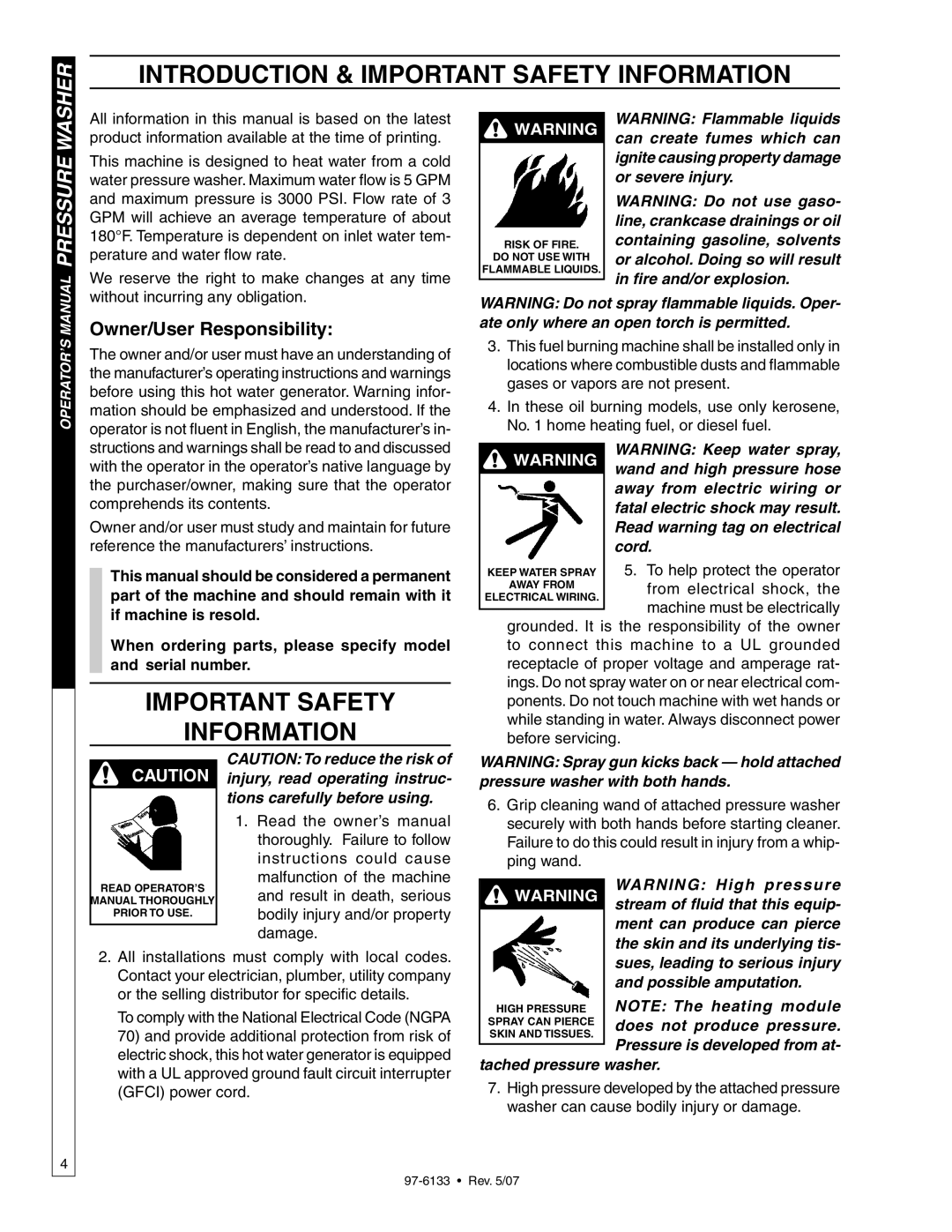 Shark HP-5030D manual INTRODUCTION & Important Safety Information, important SAFETY information, Washer, Pressure 