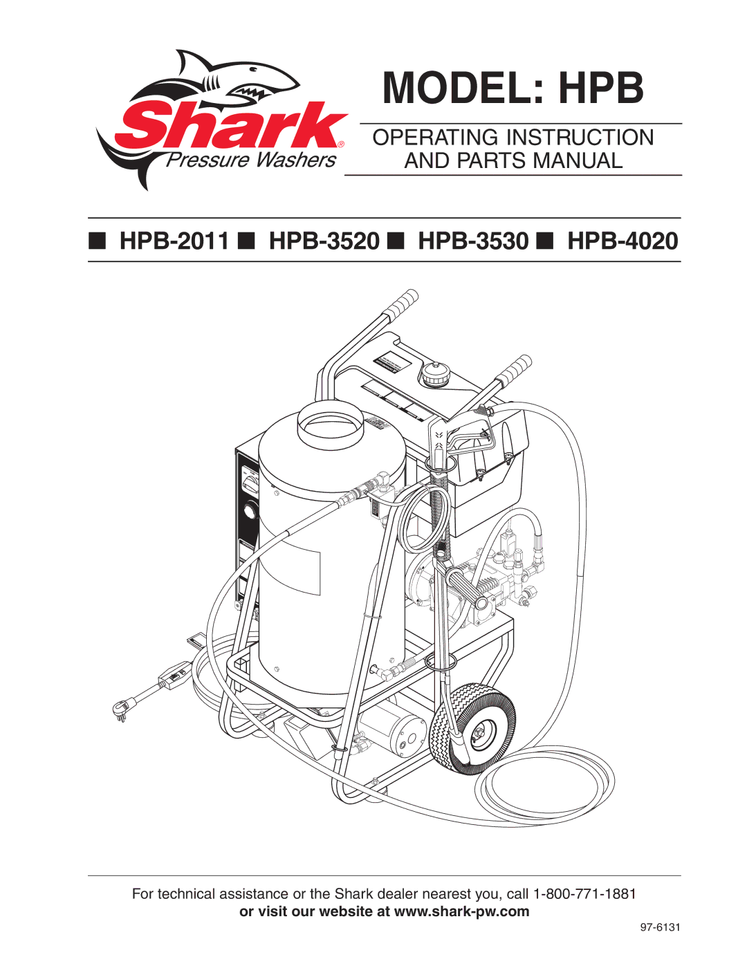 Shark HPB-3520, HPB-2011, HPB-4020, HPB-3530 manual Model HPB 