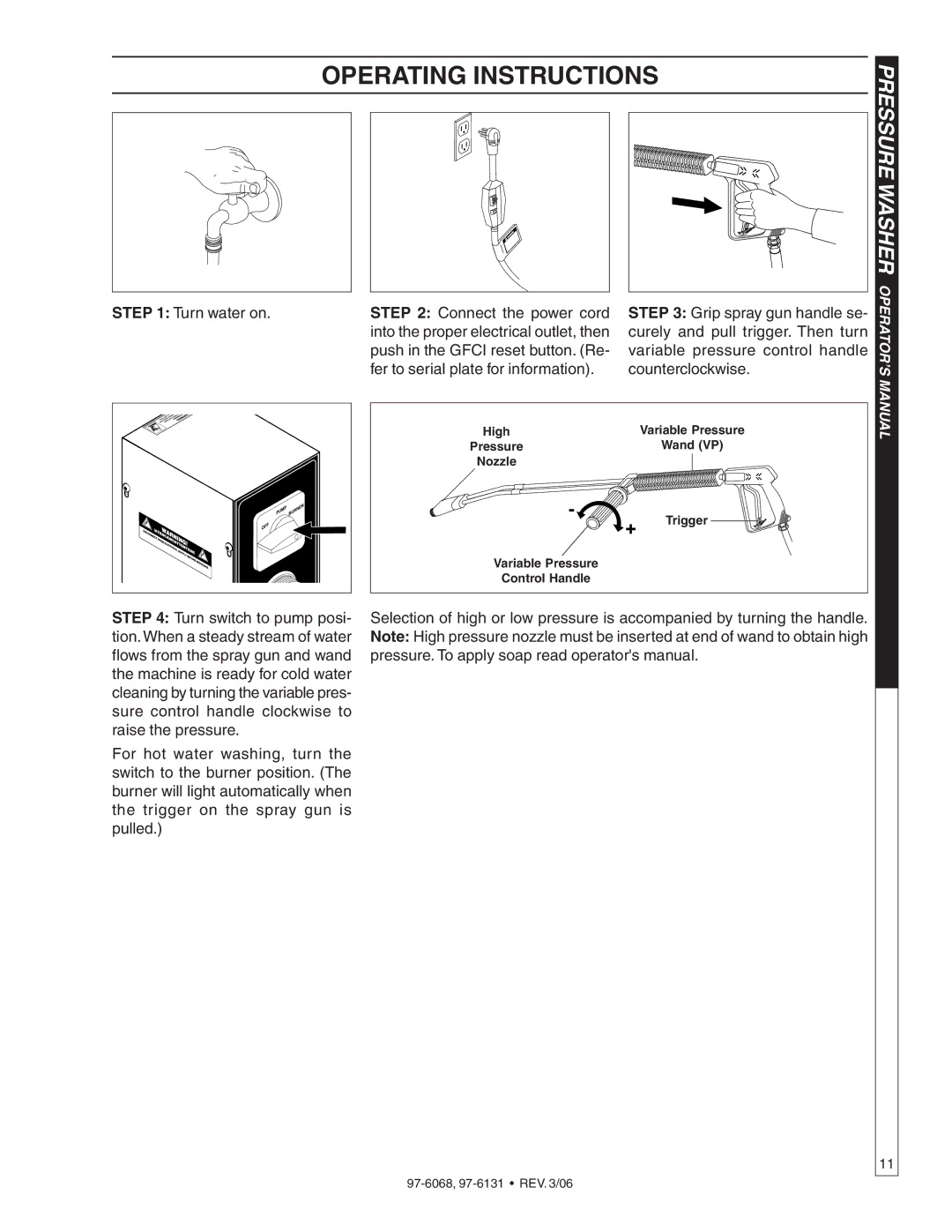 Shark HPB-3530, HPB-2011, HPB-3520, HPB-4020 manual Operating Instructions, Trigger Variable Pressure Control Handle 