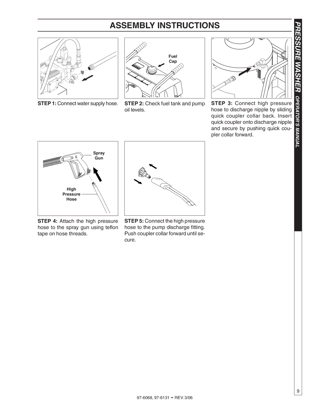 Shark HPB-3520, HPB-2011, HPB-4020, HPB-3530 manual Assembly Instructions, Pressure Washer 