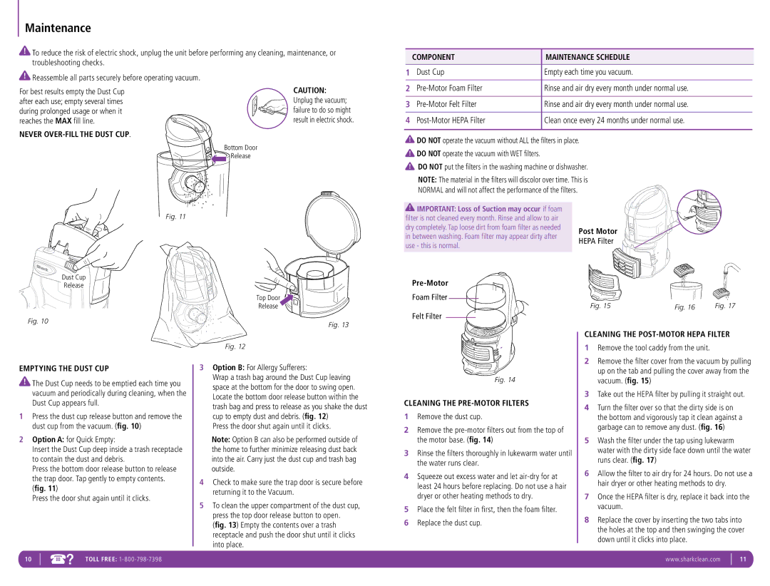 Shark LA400 manual Maintenance 