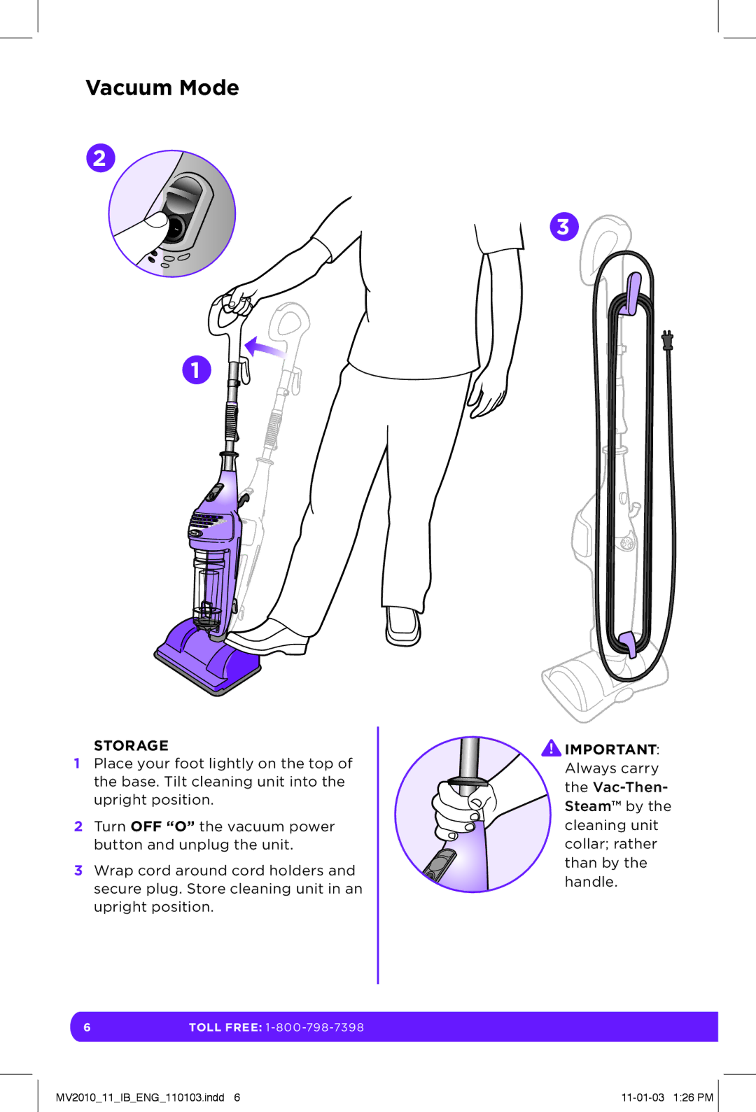 Shark MV2010 manual Storage 