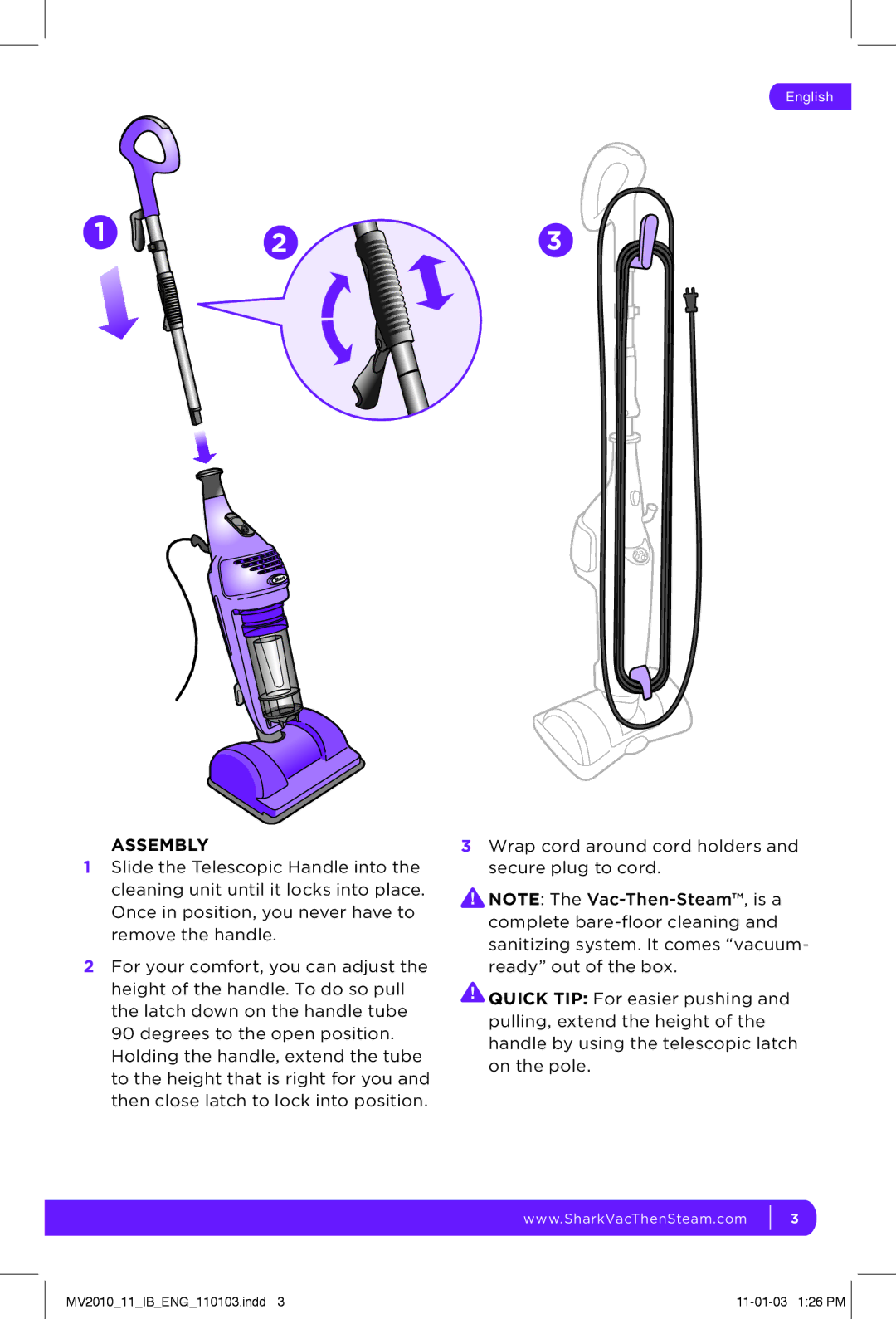 Shark MV2010 manual Assembly 