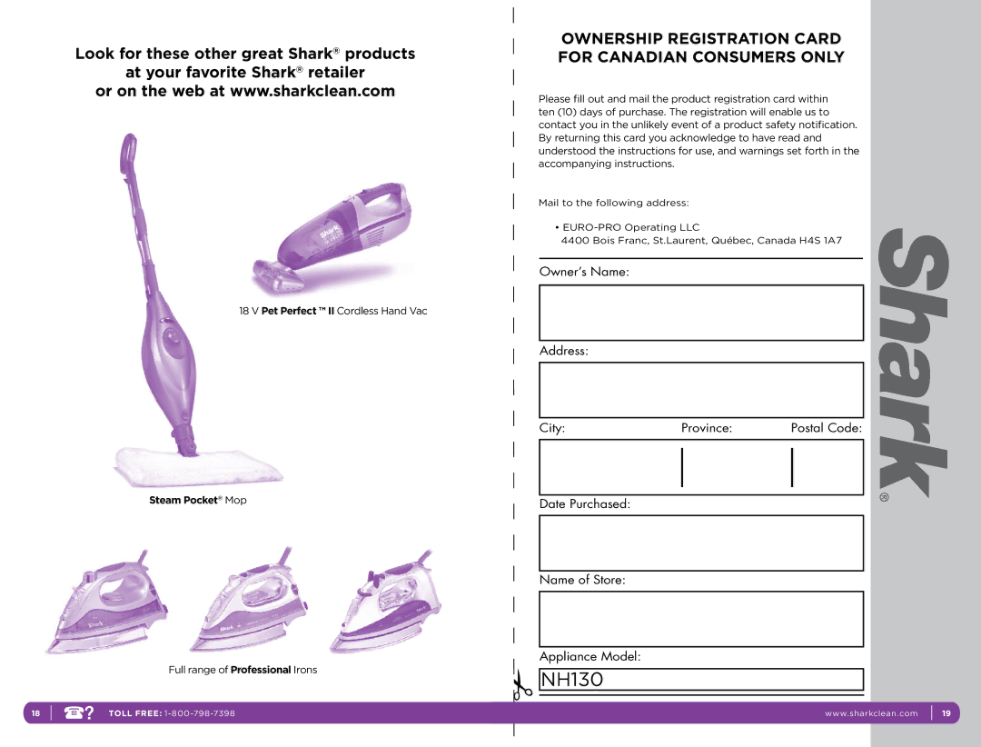 Shark NH130 manual 