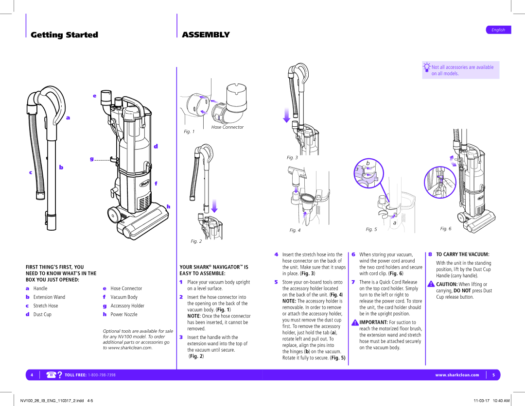 Shark NV100 Getting Started, Your Shark Navigator is Easy to Assemble, Place your vacuum body upright on a level surface 