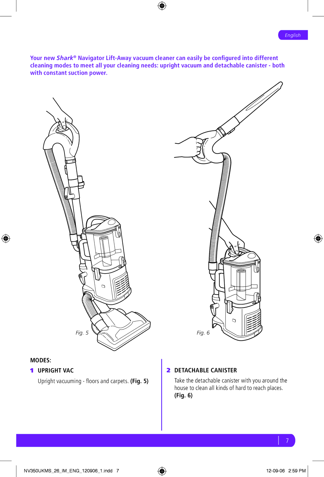 Shark NV350UKMS manual Modes Upright VAC, Detachable Canister 