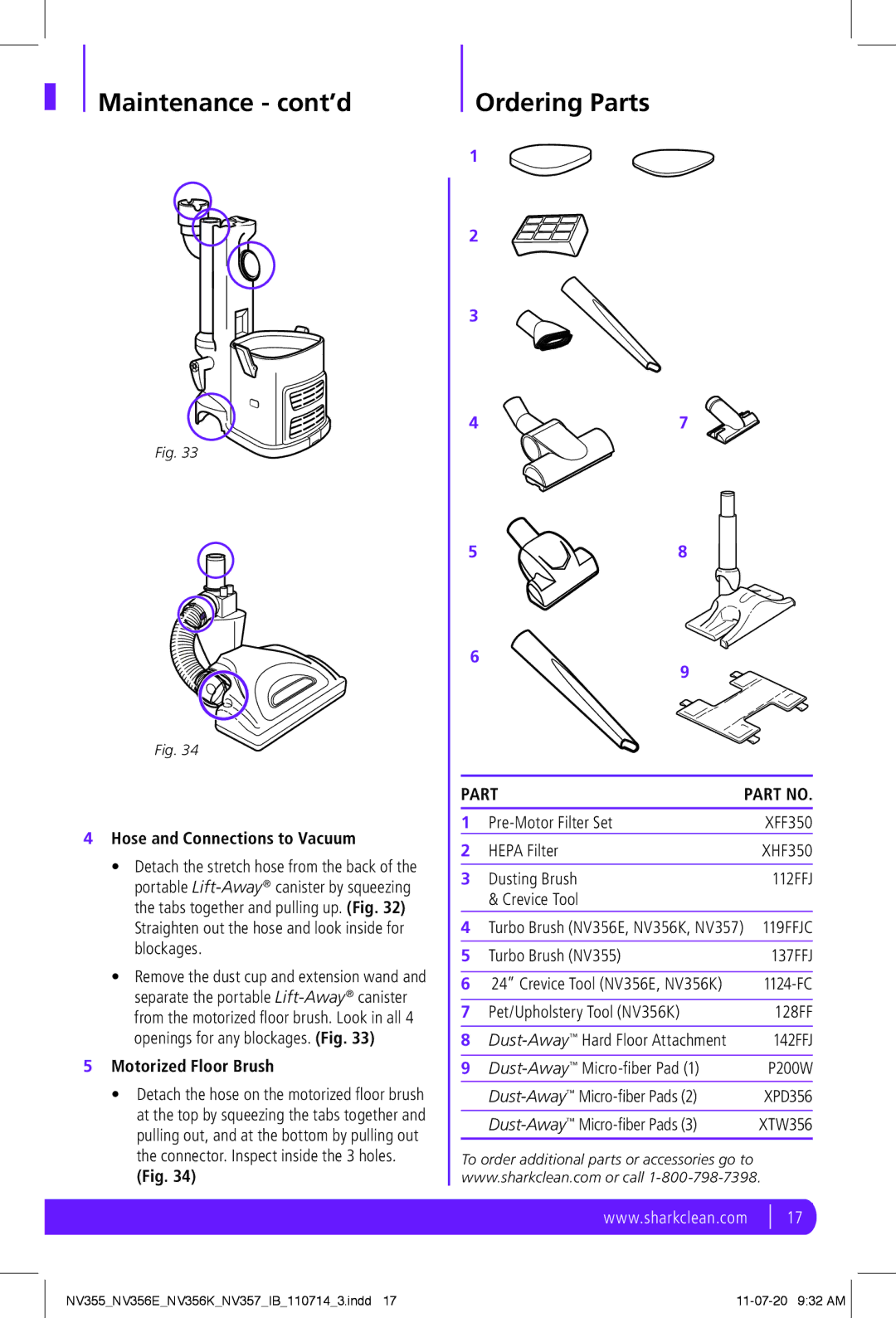 Shark NV355, NV356E, NV356K, NV357 manual Part 