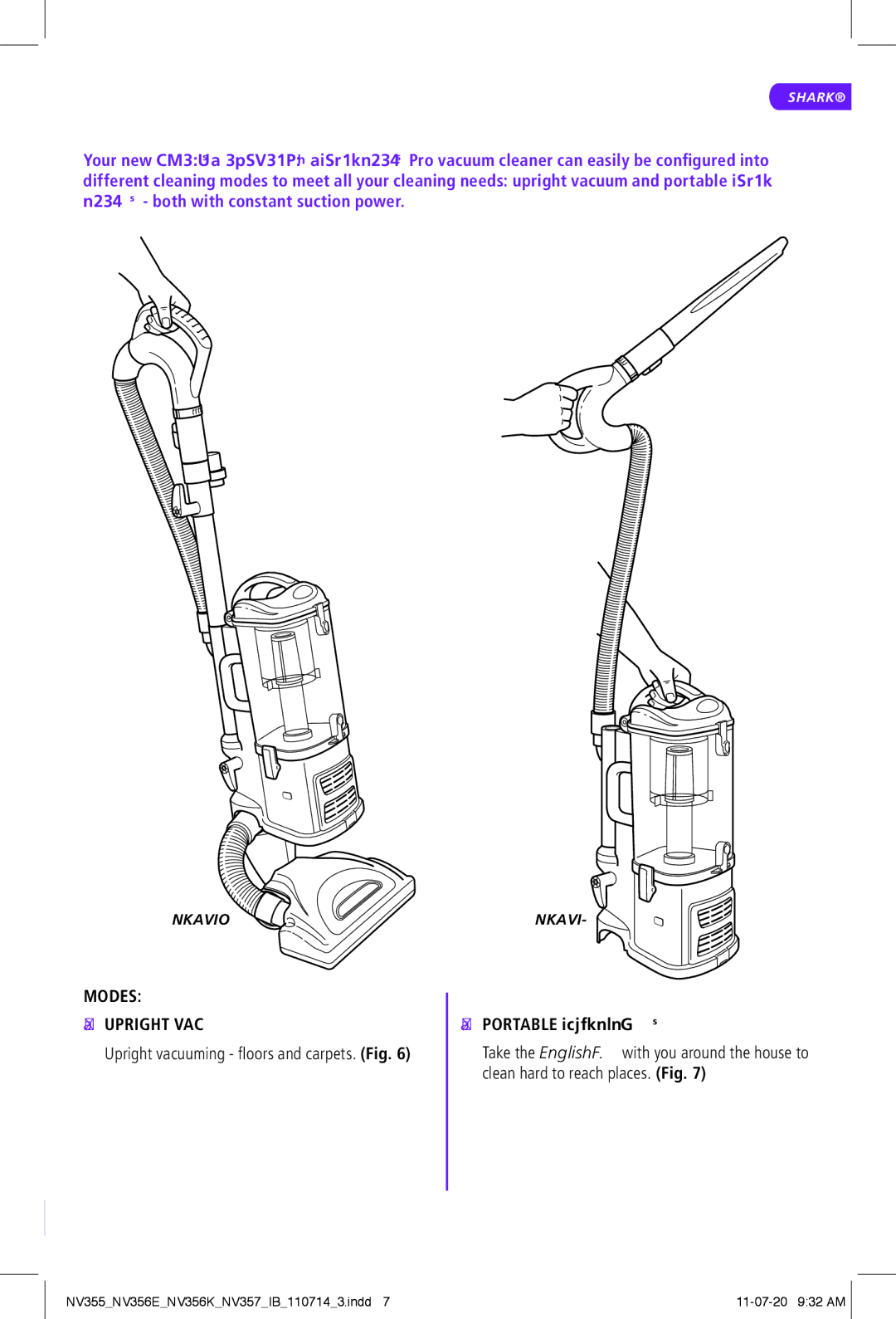 Shark NV357, NV356E, NV355, NV356K manual Modes Upright VAC, Portable LIFT-AWAY 