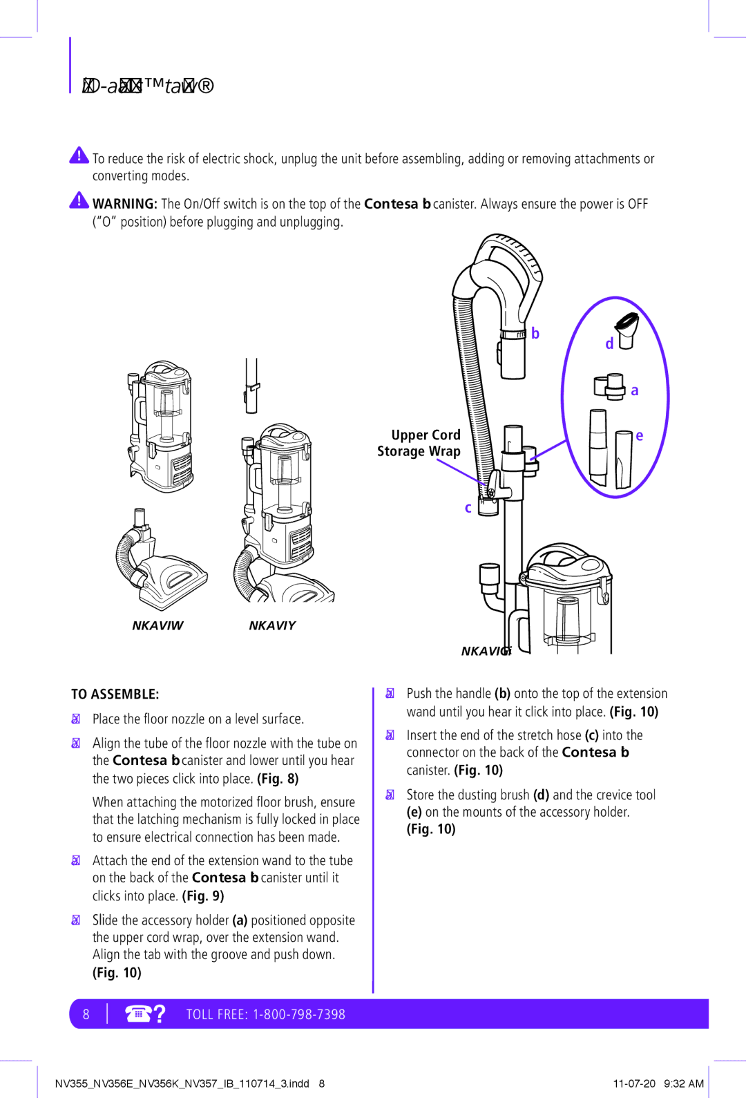 Shark NV356E, NV355, NV356K, NV357 manual Mode 1 Upright Vac, To Assemble, Place the floor nozzle on a level surface 