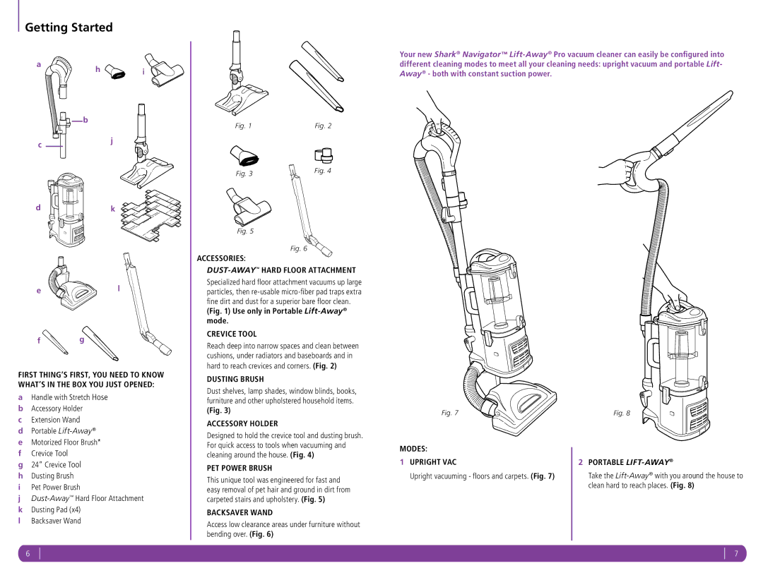 Shark NV356Q manual Getting Started 