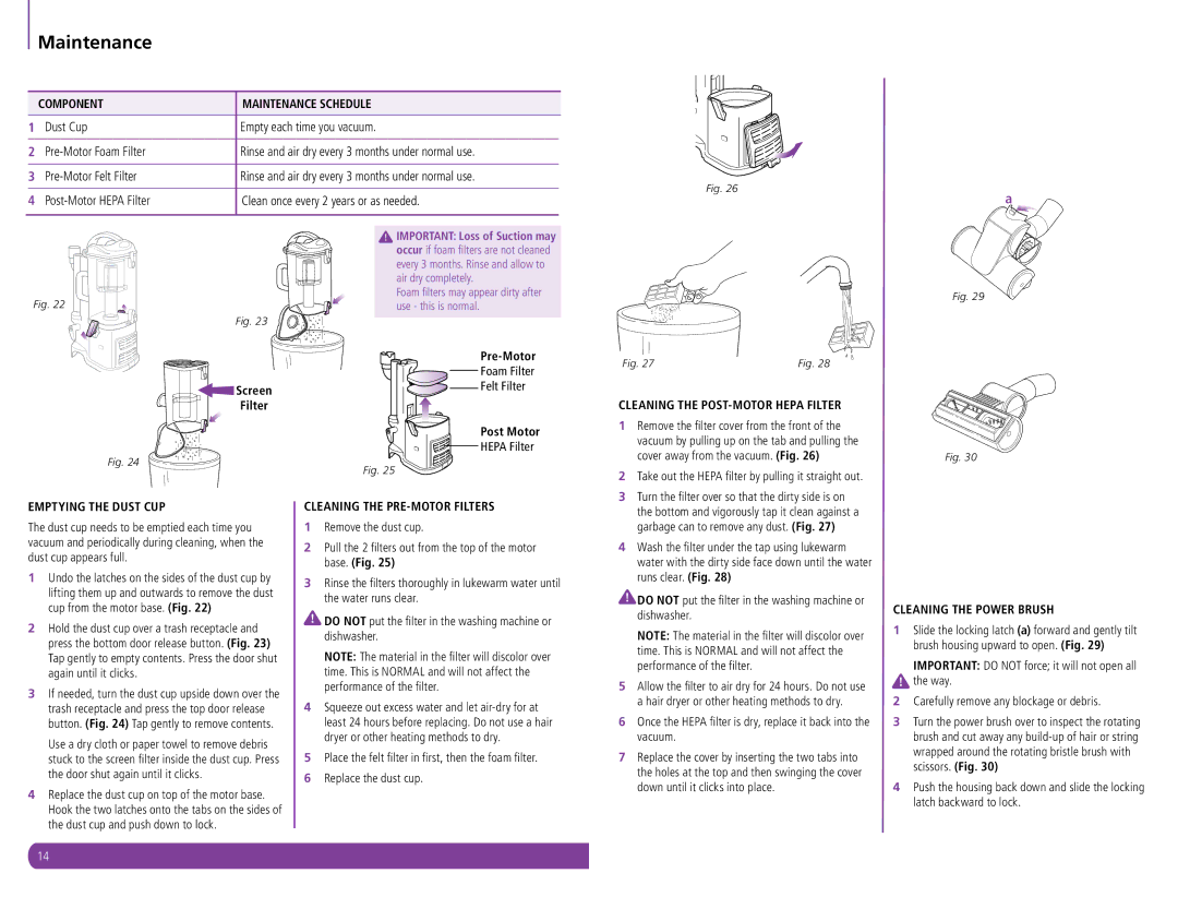 Shark NV356Q manual Maintenance 