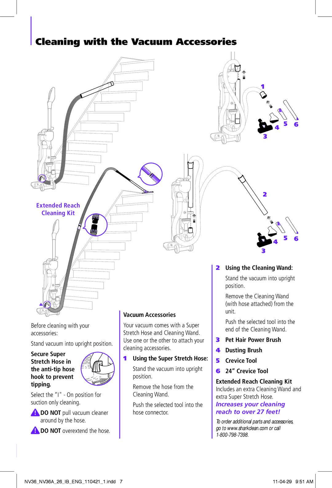 Shark NV36A-26, NV36-26 manual Cleaning with the Vacuum Accessories, Using the Cleaning Wand 