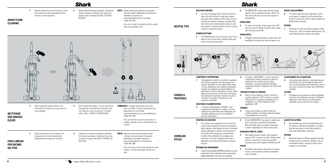 Shark NV400-FS manual Helpful Tips, Conseils, Pratiques, Consejos, Útiles 