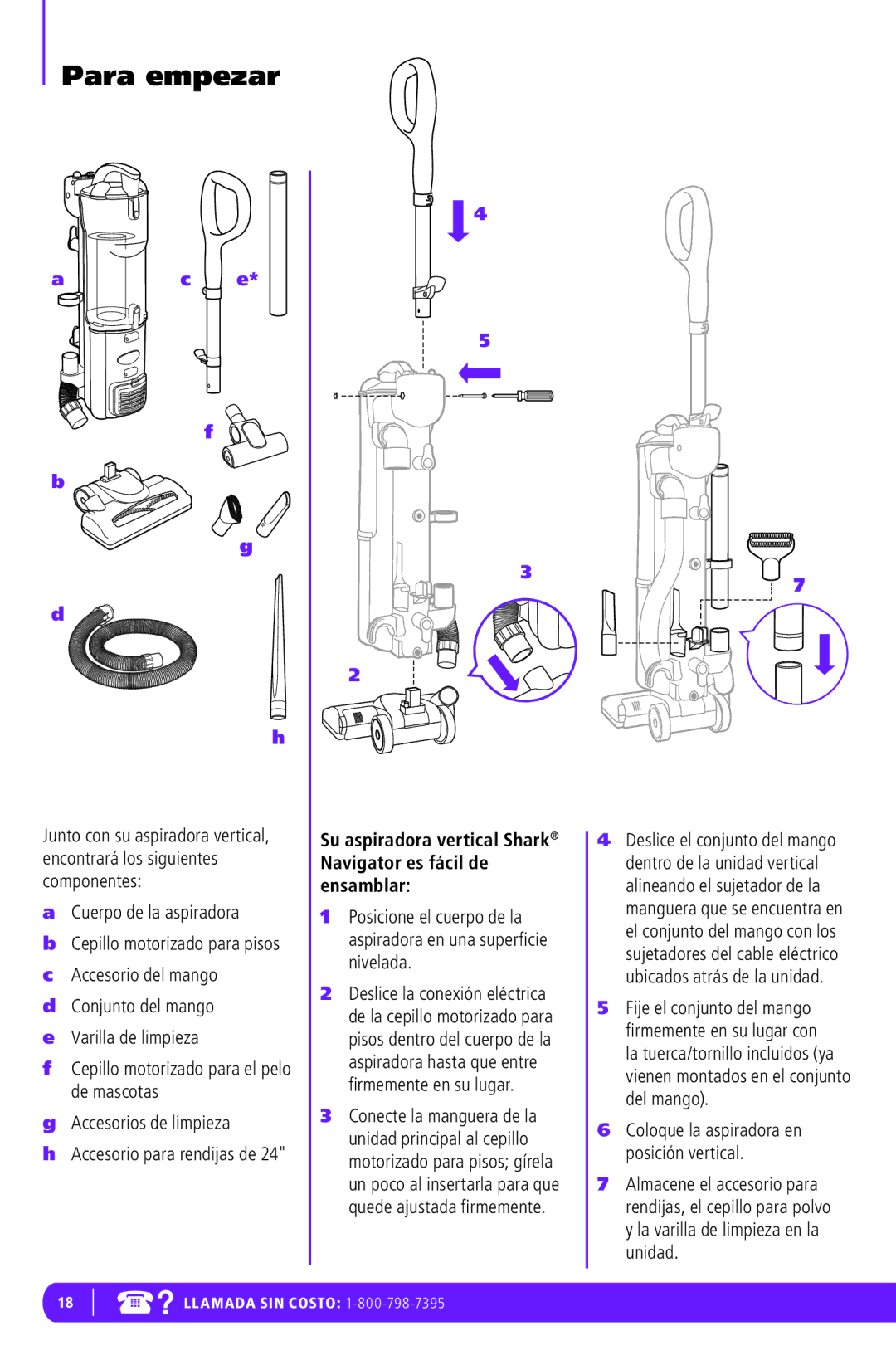 Shark NV42 manual Para empezar, Su aspiradora vertical Shark Navigator es fácil de ensamblar 