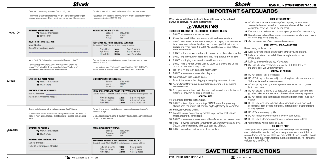 Shark NV501 manual Thank YOU 