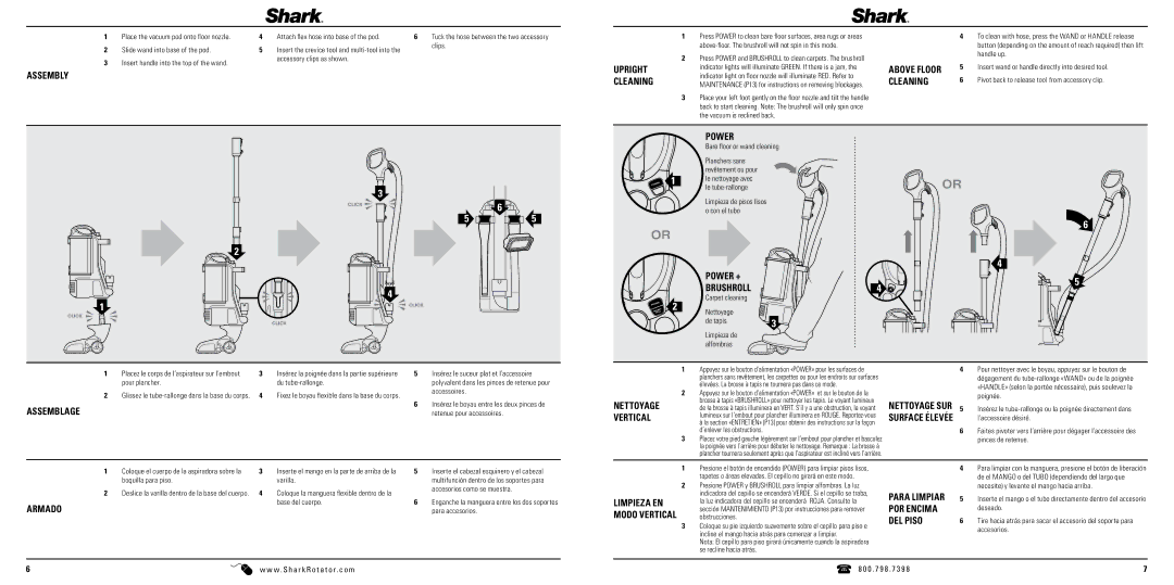 Shark NV501 manual Assembly, Power +, Upright Cleaning, Brushroll 