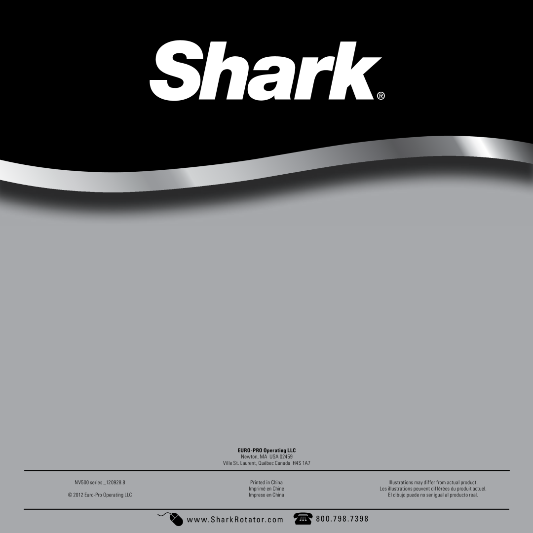 Shark NV501 manual NV500 series, Printed in China, Euro-Pro Operating LLC, Imprimé en Chine, Impreso en China 