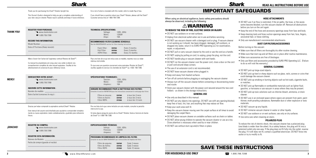 Shark NV502-FS manual Thank YOU 