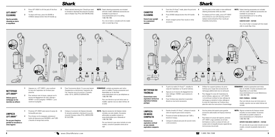 Shark NV502-FS manual Canister, Lift-Awaymc, Traîneau, Limpieza LIFT-AWAY, EN Modo, Compacta 