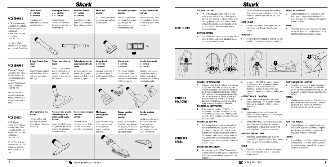 Shark NV502-FS manual Accessories, Helpful Tips, Accessoires, Accesorios, Conseils, Pratiques, Consejos, Útiles 