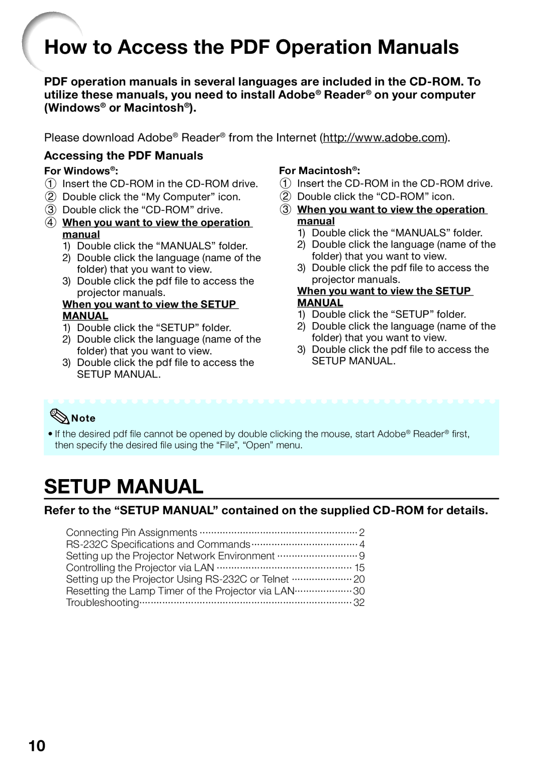 Shark PG-D4010X quick start For Windows, When you want to view the Setup Manual, For Macintosh 