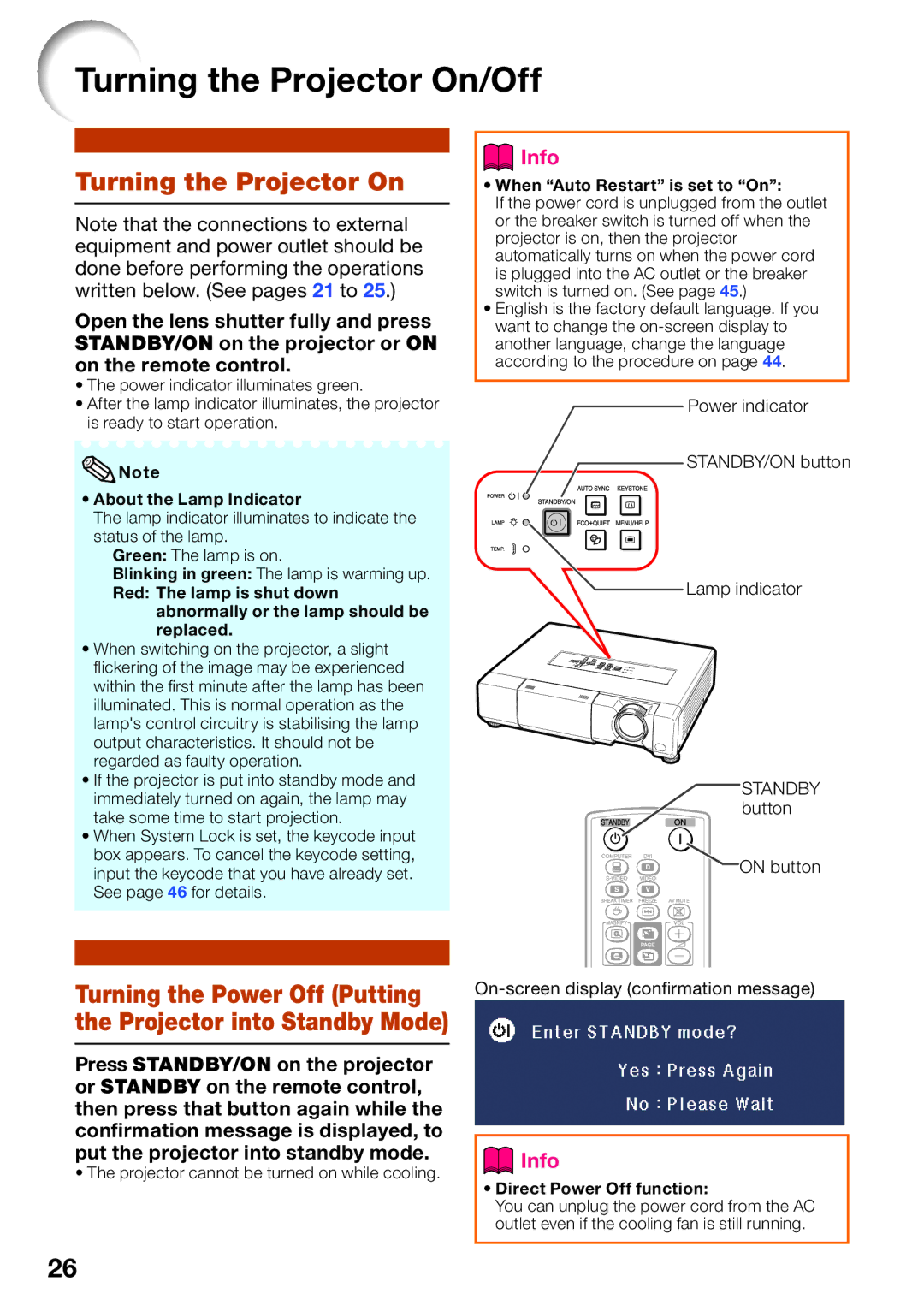 Shark PG-D4010X quick start Turning the Projector On/Off 