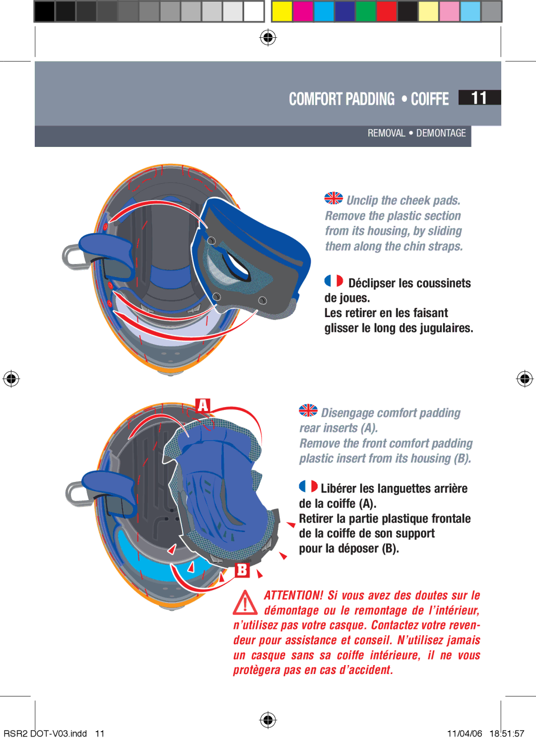 Shark RSR2 owner manual Déclipser les coussinets de joues 